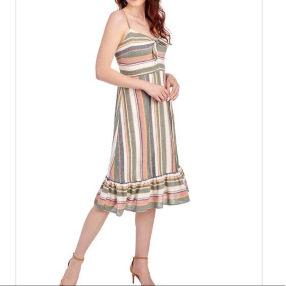 Striped olive and pink Linen Dress